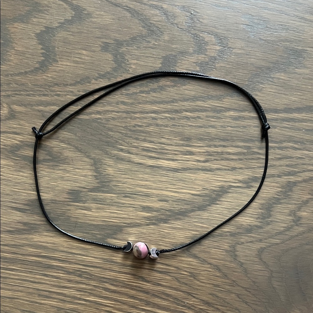 Chic Pink Beaded Necklace with Black Cord